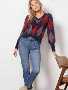 Evereve Lea Argyle Pullover Size Small